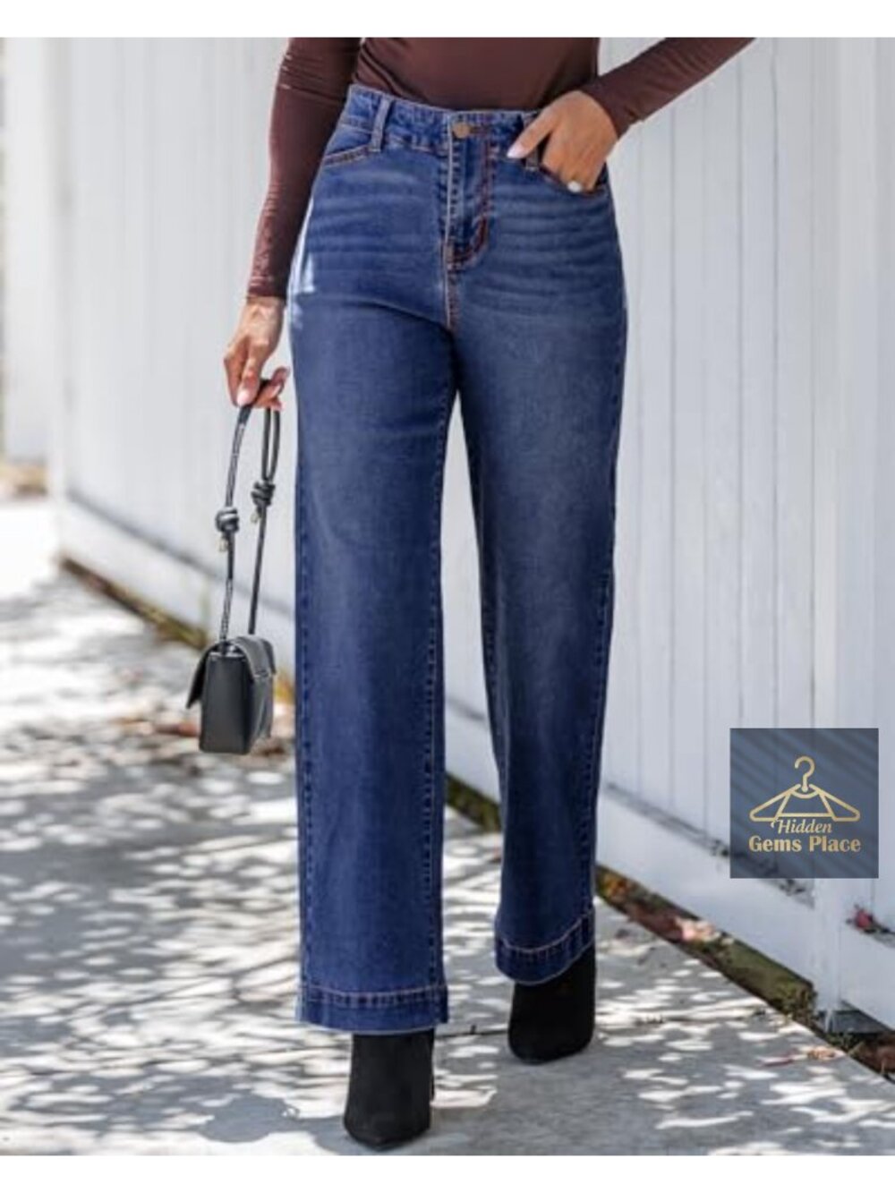 High Waisted Wide Leg Jeans Women Stretchy Denim Trouser Pants 30 Inch Inseam - Picture 2 of 6
